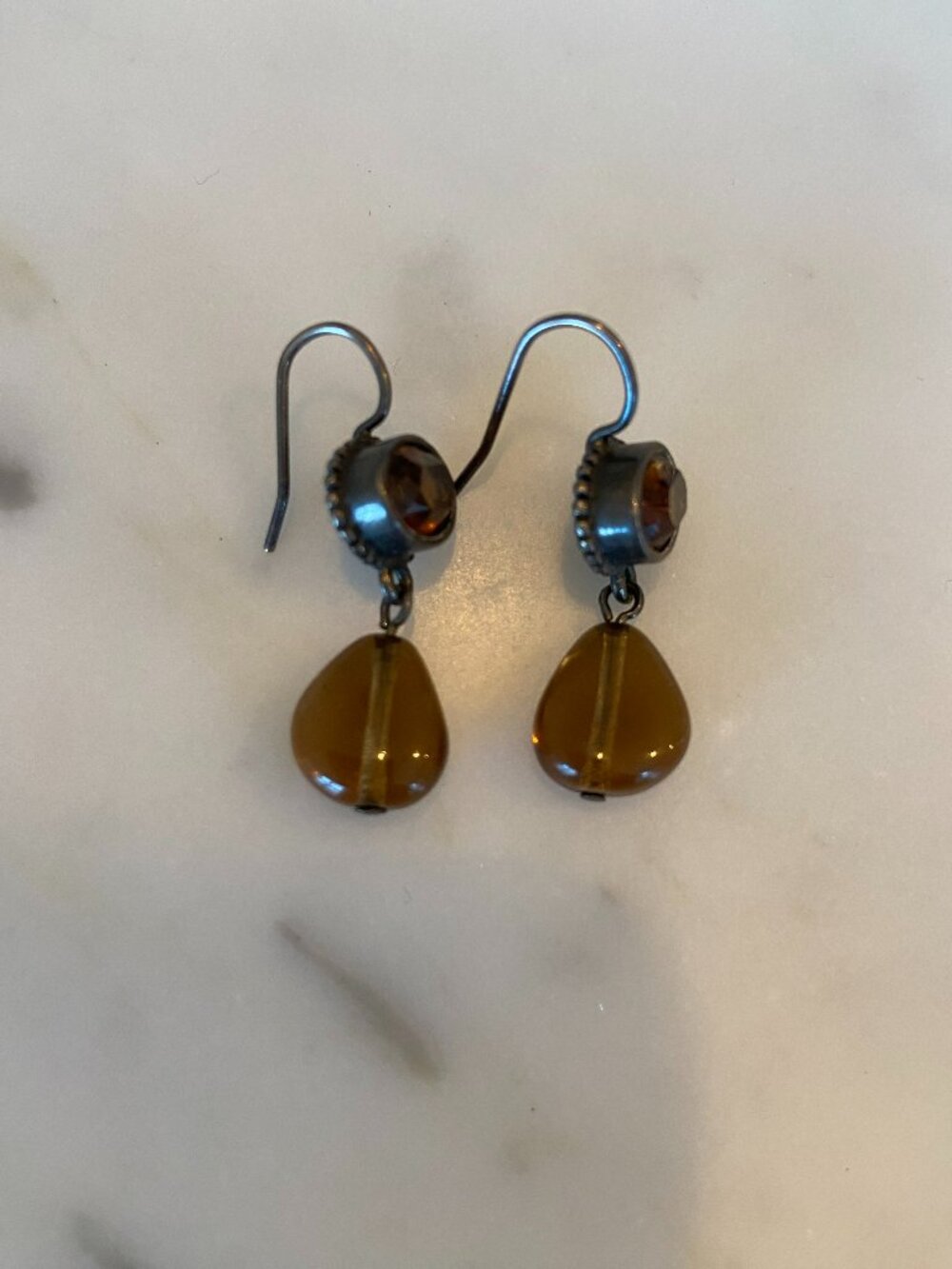Brown Crystal and Beaded Drop Earrings.